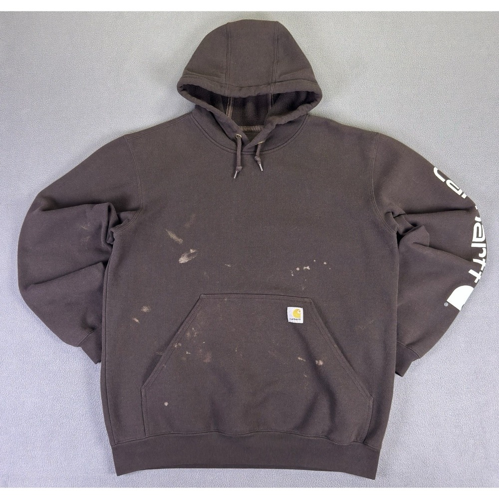 Carhartt Hoodie Sweatshirt Medium Chocolate Brown Faded Distressed Thrashed K288